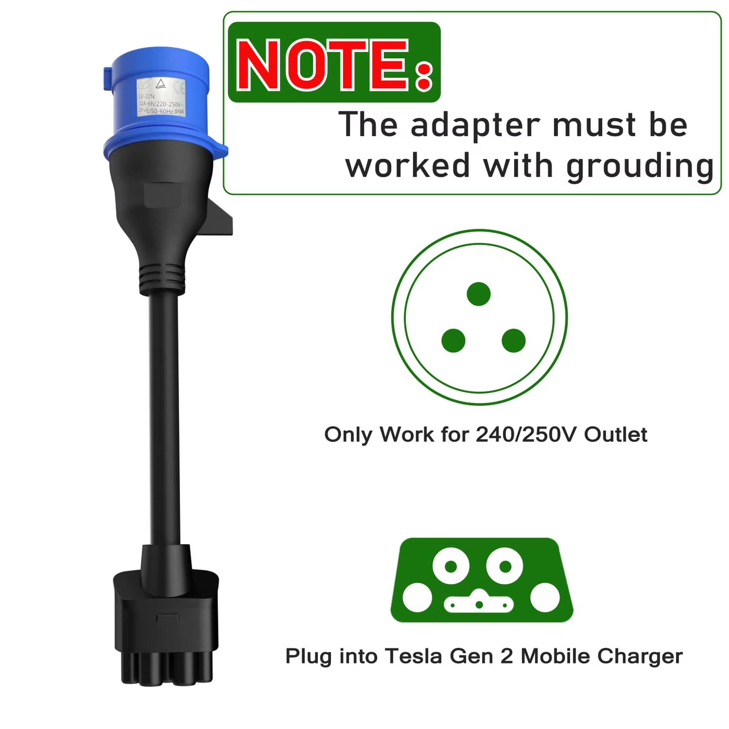 CEE Blue Plug 7kW for Tesla Charger