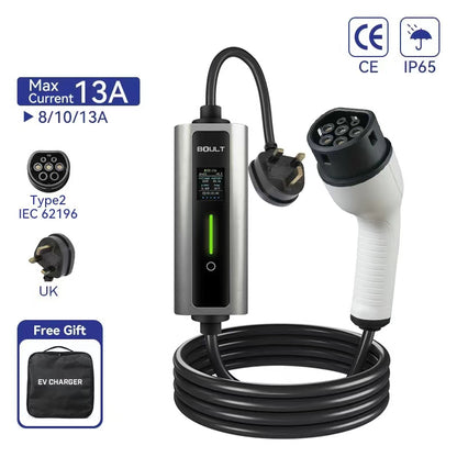 Portable EV Charger 3kW with UK Plug (GCC / Type 2)