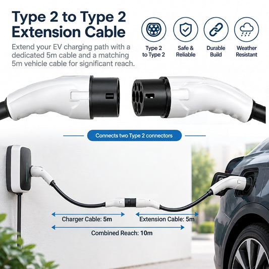 Type 2 to Type 2 Extension Cable 5m, 22kW (GCC/Type 2)
