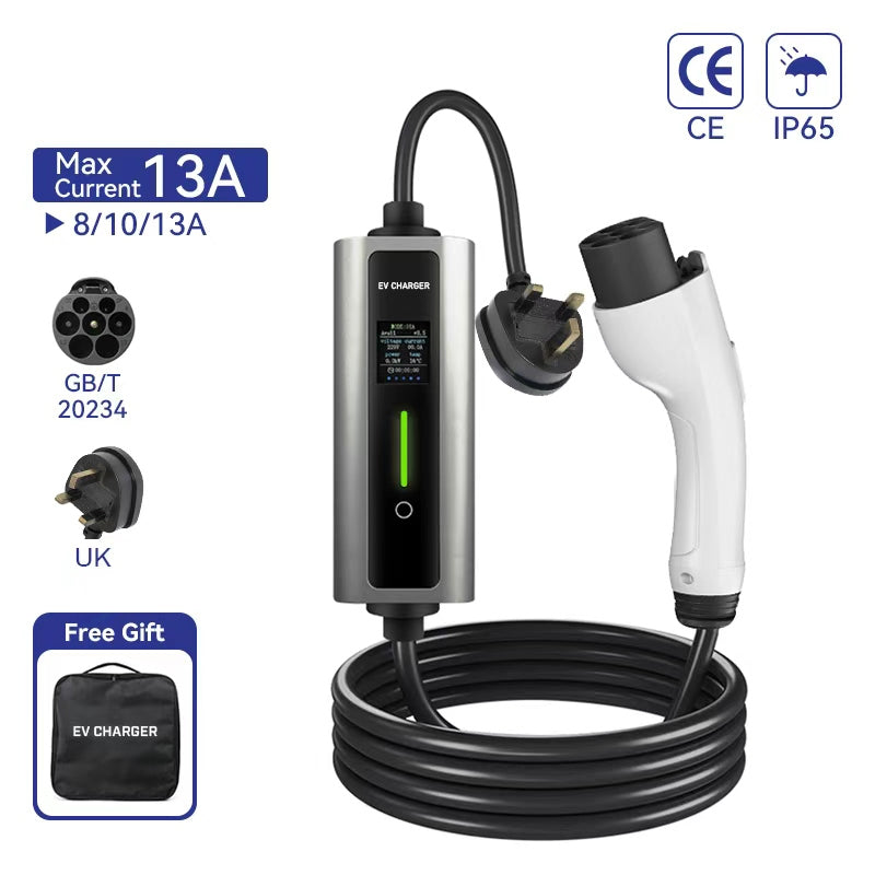 Portable EV Charger 3kW with UK Plug (China EV / GBT)
